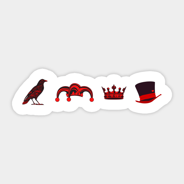 Raven, Jester, Monarch, Hatter Sticker by The Happy Writer